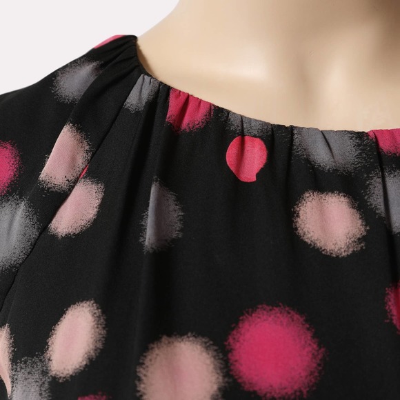 DIANE VON FURSTENBERG Black with Pink Polka Dot Sleeveless Silk Mini Dress - Picture 5 of 6